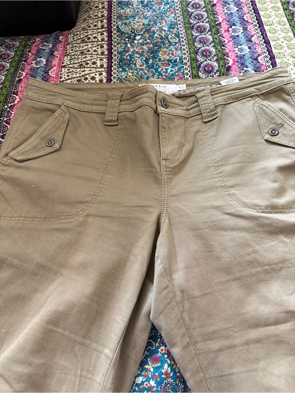 torrid khaki utility-style pants with patterned trim